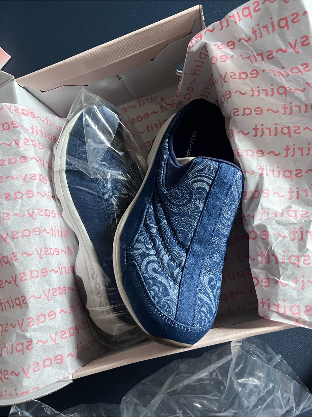 Easy Spirit Navy Blue Paisley Slip-On Sneakers